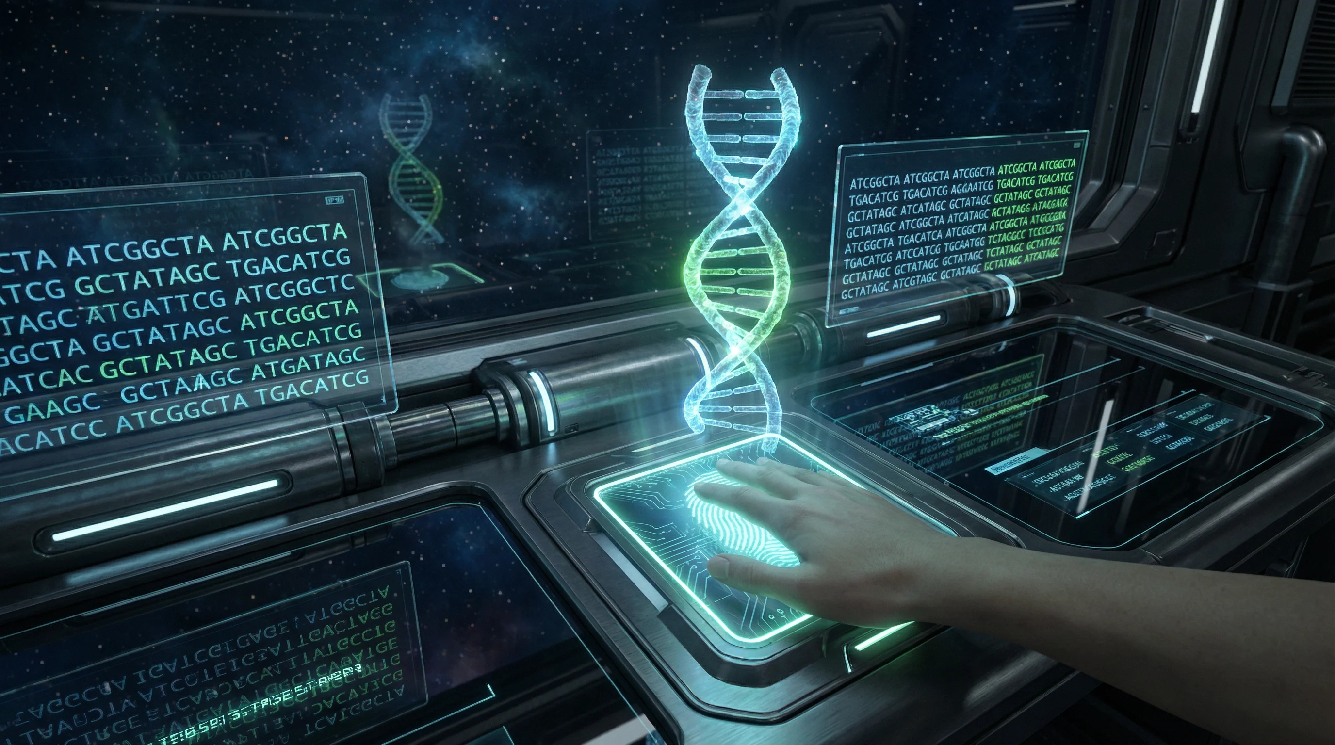 用户通过全息界面进行DNA注册和生物特征验证